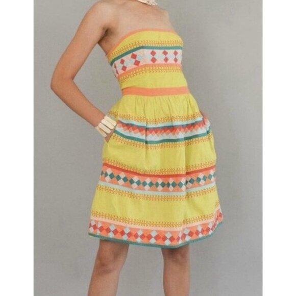 Anthropologie Dresses & Skirts - Anthropologie Leifsdottir Ribboned Quilotoa Dress Size 10 Strapless Yellow